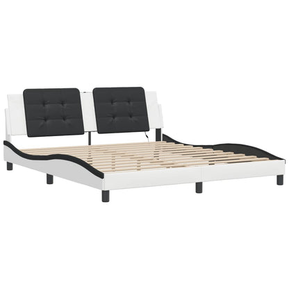 Bed Frame with LED without Mattress "Zadar" White and Black 180x200 cm