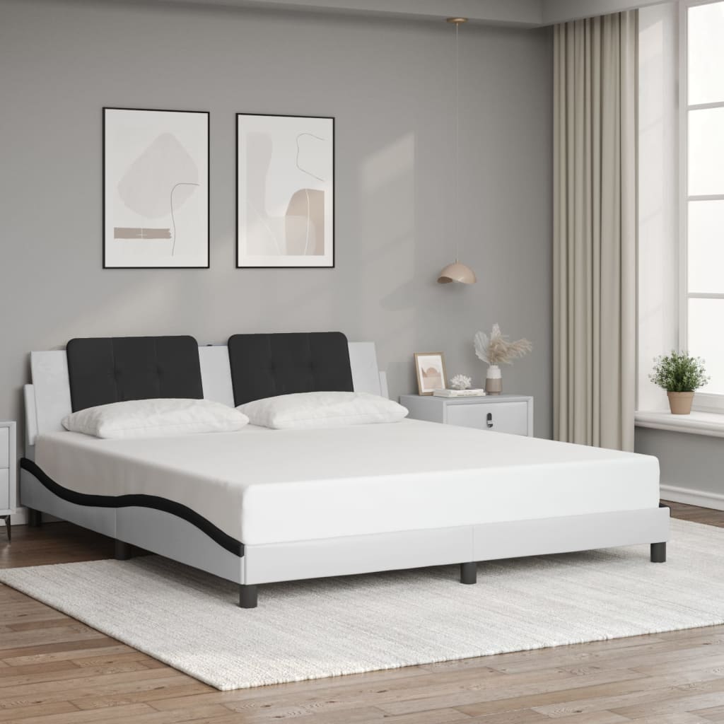Bed Frame with LED without Mattress "Zadar" White and Black 180x200 cm