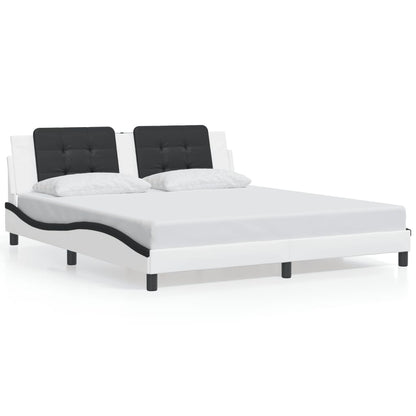 Bed Frame with LED without Mattress "Zadar" White and Black 180x200 cm