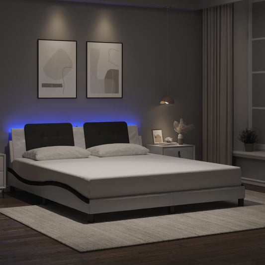 Bed Frame with LED without Mattress "Zadar" White and Black 180x200 cm