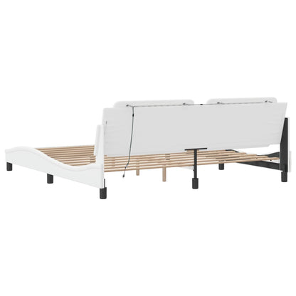 Bed Frame with LED without Mattress "Zadar" White 200x200 cm