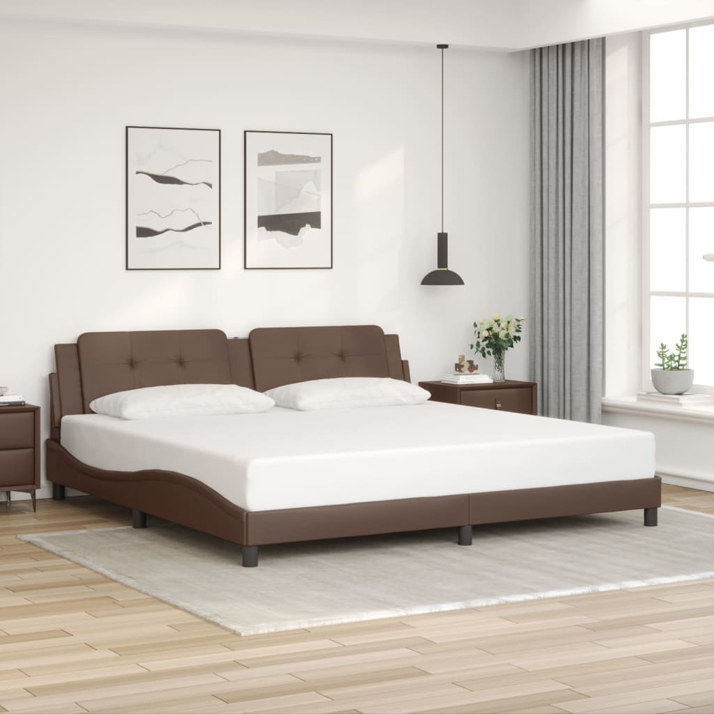 Bed Frame with LED without Mattress "Zadar" Brown 200x200 cm