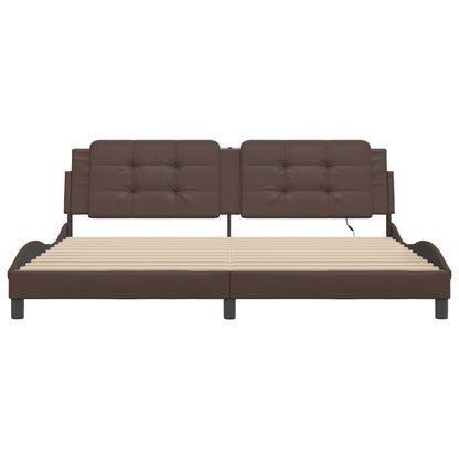 Bed Frame with LED without Mattress "Zadar" Brown 200x200 cm