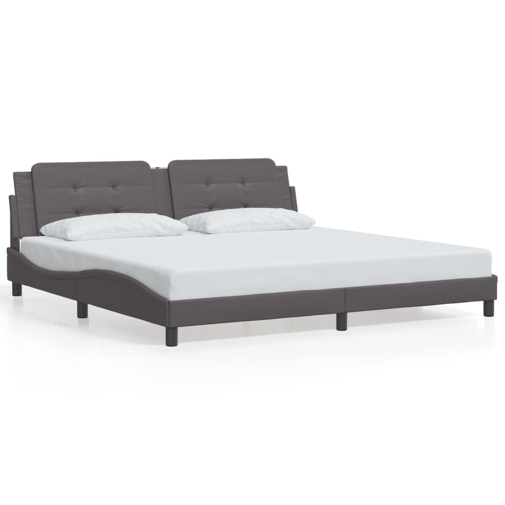 Bed Frame with LED without Mattress "Zadar" Grey 200x200 cm