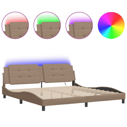 Bed Frame with LED without Mattress "Zadar" Cappuccino 200x200 cm
