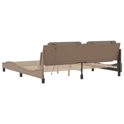 Bed Frame with LED without Mattress "Zadar" Cappuccino 200x200 cm