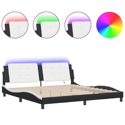 Bed Frame with LED without Mattress "Zadar" Black and White 200x200 cm