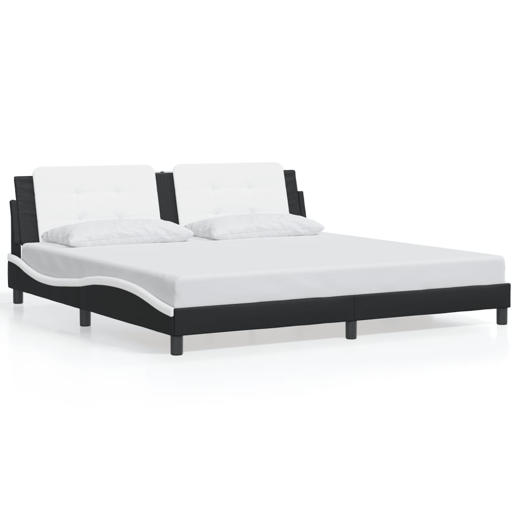 Bed Frame with LED without Mattress "Zadar" Black and White 200x200 cm