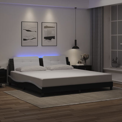 Bed Frame with LED without Mattress "Zadar" Black and White 200x200 cm