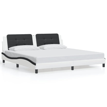 Bed Frame with LED without Mattress "Zadar" White and Black 200x200 cm