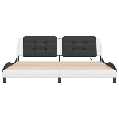 Bed Frame with LED without Mattress "Zadar" White and Black 200x200 cm
