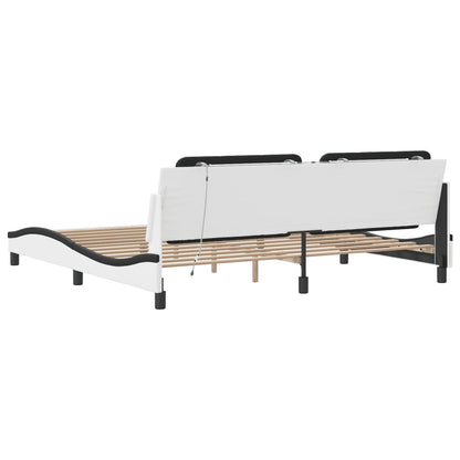 Bed Frame with LED without Mattress "Zadar" White and Black 200x200 cm