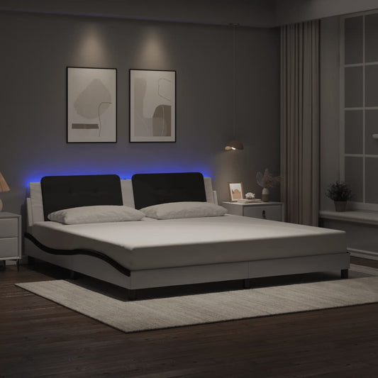 Bed Frame with LED without Mattress "Zadar" White and Black 200x200 cm