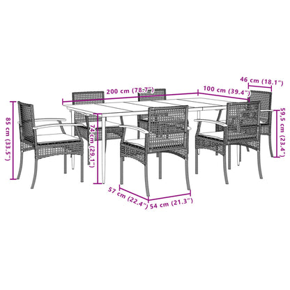 7 Piece Garden Dining Set with Cushions Black Poly Rattan
