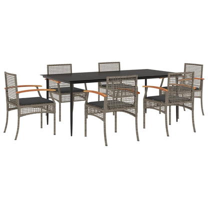 7 Piece Garden Dining Set with Cushions Grey Poly Rattan