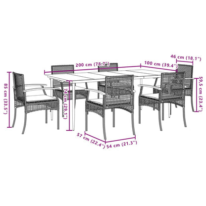 7 Piece Garden Dining Set with Cushions Grey Poly Rattan