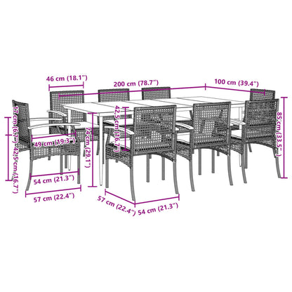 9 Piece Garden Dining Set with Cushions Grey Poly Rattan