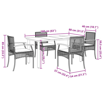 5 Piece Garden Dining Set with Cushions Grey Poly Rattan