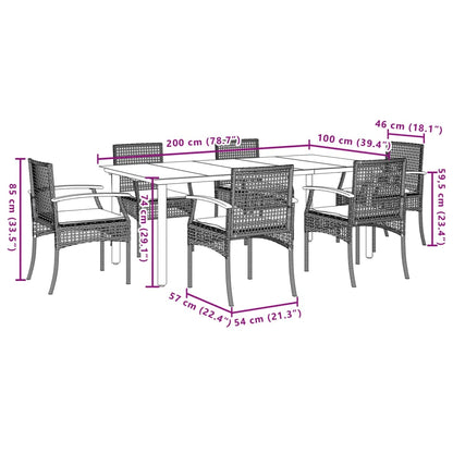 7 Piece Garden Dining Set with Cushions Grey Poly Rattan