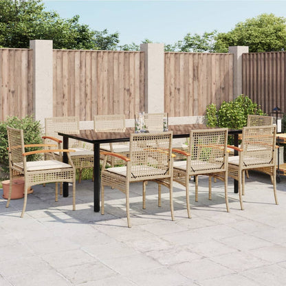 9 Piece Garden Dining Set with Cushions Beige Poly Rattan