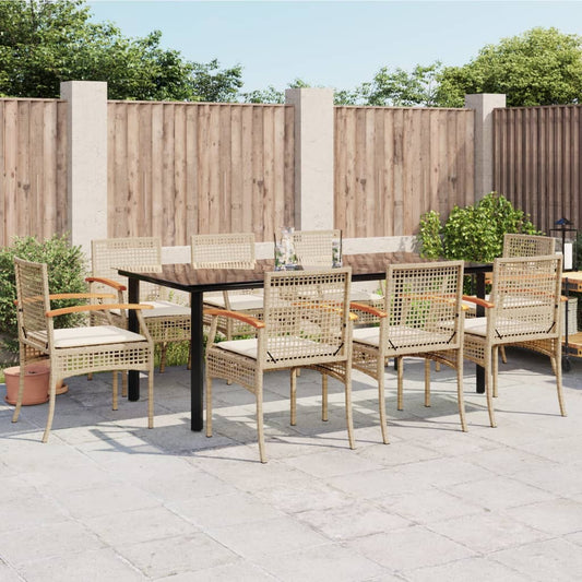 9 Piece Garden Dining Set with Cushions Beige Poly Rattan