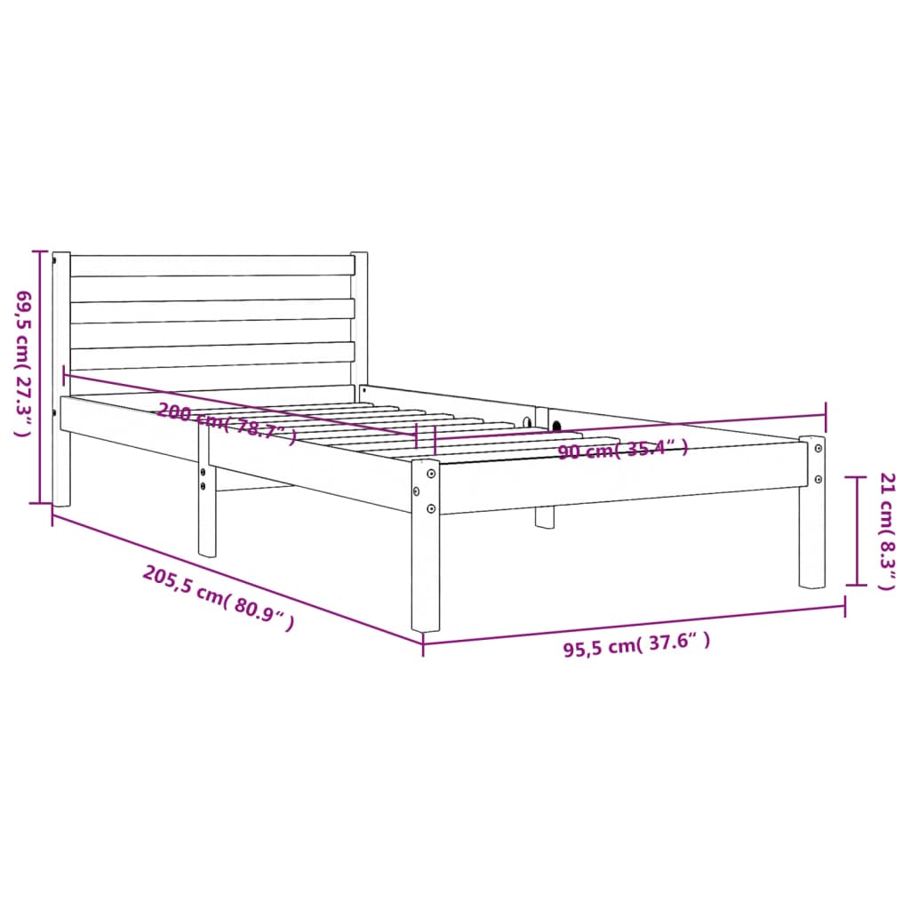 Bed Frame without Mattress Wax Brown 90x200 cm Solid Wood Pine