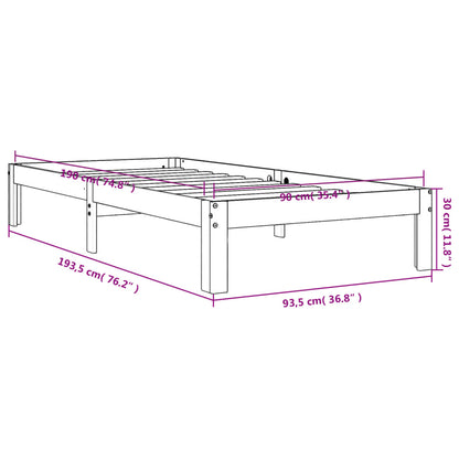Bed Frame without Mattress Wax Brown 90x190 cm Single Solid Wood Pine