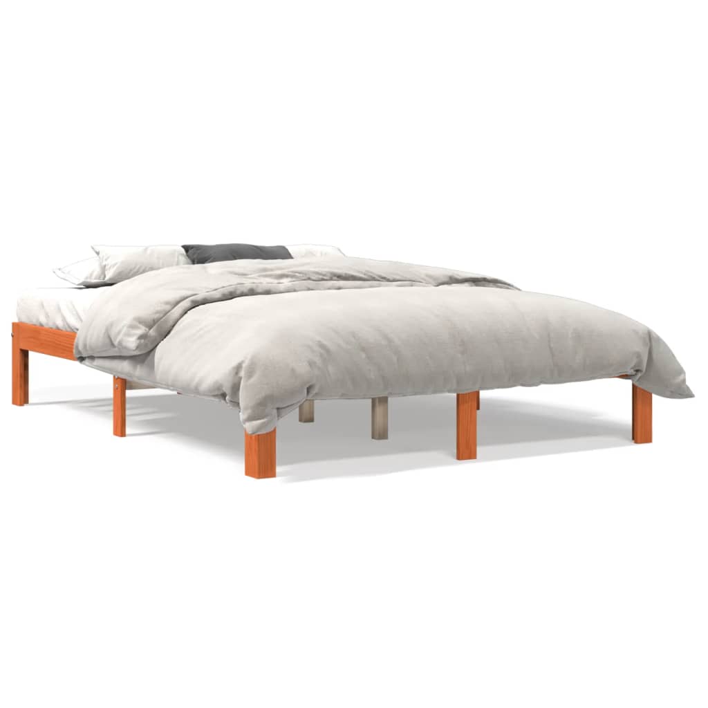 Bed Frame without Mattress Wax Brown 135x190 cm Double Solid Wood Pine