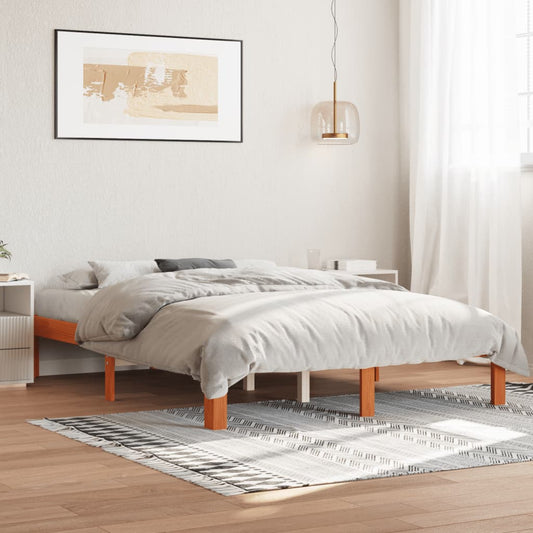 Bed Frame without Mattress Wax Brown 135x190 cm Double Solid Wood Pine