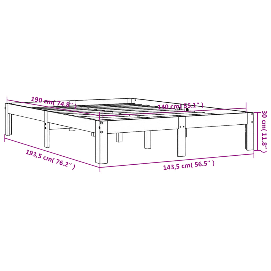 Bed Frame without Mattress Wax Brown 140x190 cm Solid Wood Pine