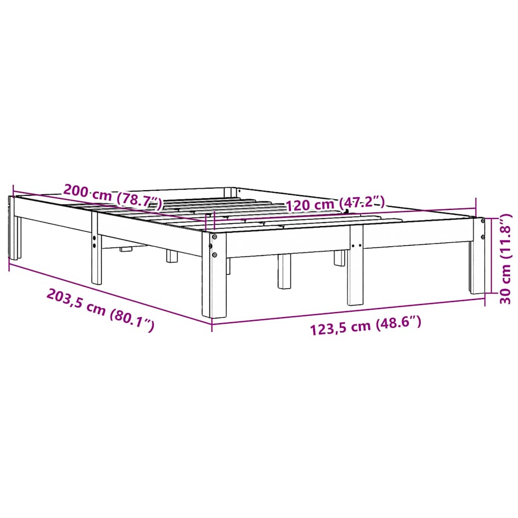 Bed Frame without Mattress Wax Brown 120x200 cm Solid Wood Pine