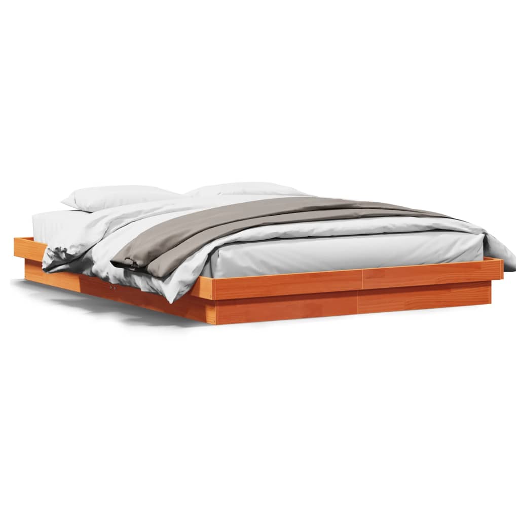 LED Bed Frame without Mattress Wax Brown 160x200 cm Solid Wood