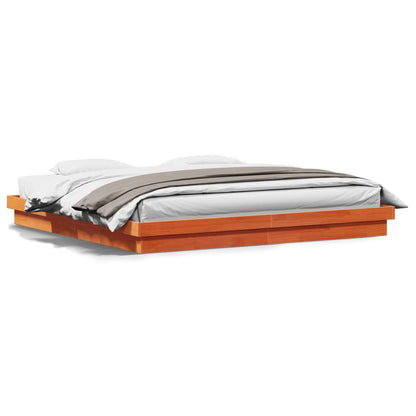 LED Bed Frame without Mattress Wax Brown 200x200 cm Solid Wood