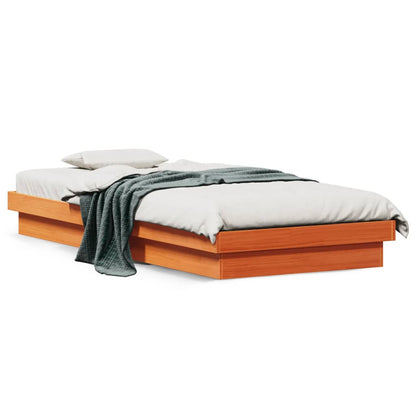 LED Bed Frame without Mattress Wax Brown 90x190 cm Single Solid Wood
