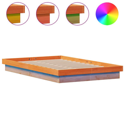 LED Bed Frame without Mattress Wax Brown 135x190 cm Double Solid Wood
