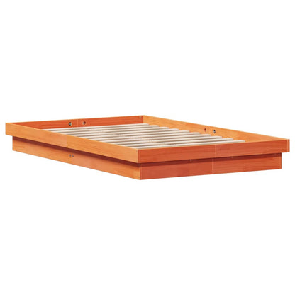 LED Bed Frame without Mattress Wax Brown 135x190 cm Double Solid Wood