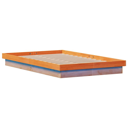 LED Bed Frame without Mattress Wax Brown 135x190 cm Double Solid Wood