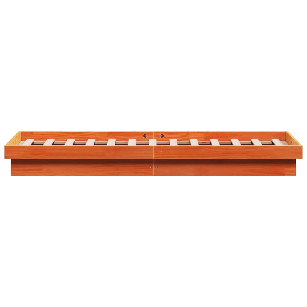 LED Bed Frame without Mattress Wax Brown 135x190 cm Double Solid Wood