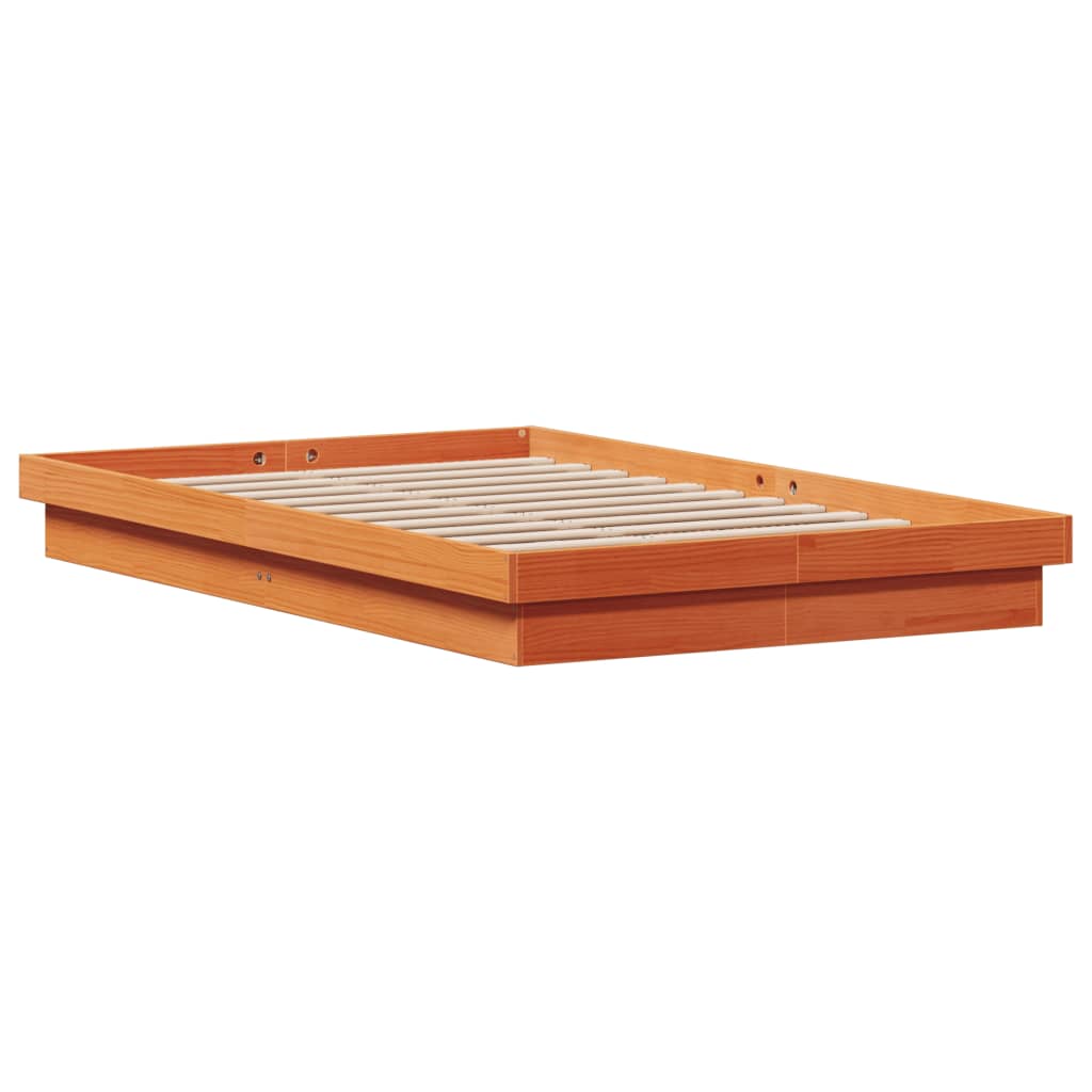LED Bed Frame without Mattress Wax Brown 135x190 cm Double Solid Wood