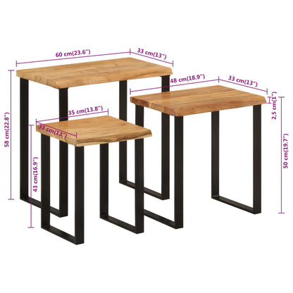 Nesting Tables 3 pcs with Live Edge Solid Wood Acacia