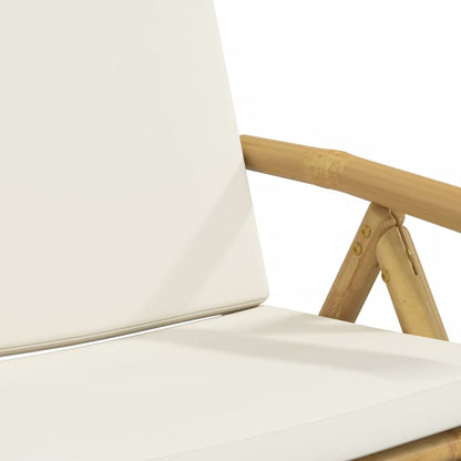 4 Piece Folding Reclining Chairs with Cream White Cushions Bamboo
