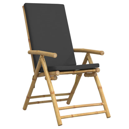 4 Piece Folding Reclining Chairs with Dark Grey Cushions Bamboo