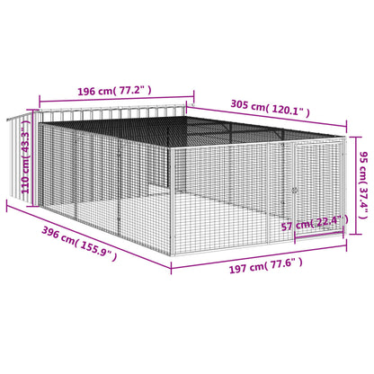Dog House with Run Anthracite 197x396x110 cm Galvanised Steel