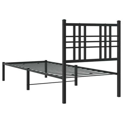Metal Bed Frame without Mattress with Headboard Black 75x190cm