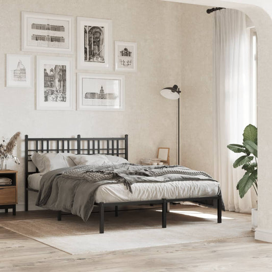 Metal Bed Frame without Mattress with Headboard Black 135x190cm