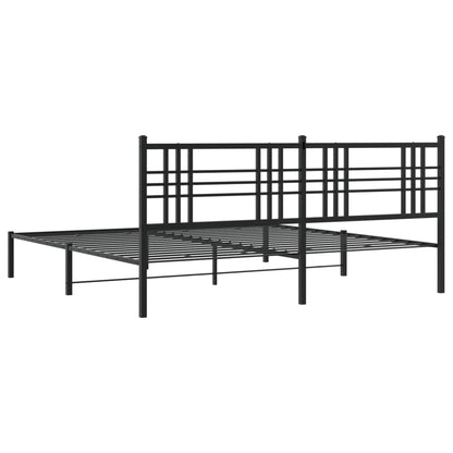 Metal Bed Frame without Mattress with Headboard Black 193x203cm