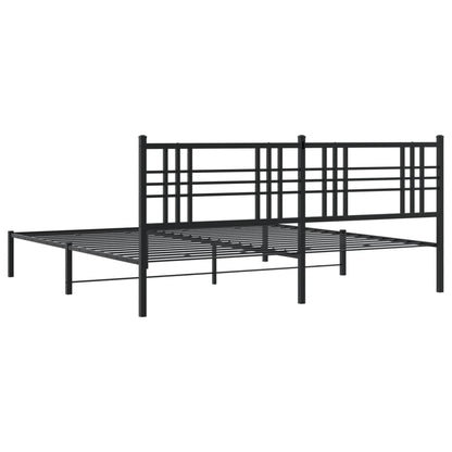 Metal Bed Frame without Mattress with Headboard Black 200x200cm