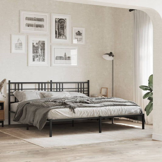 Metal Bed Frame without Mattress with Headboard Black 200x200cm