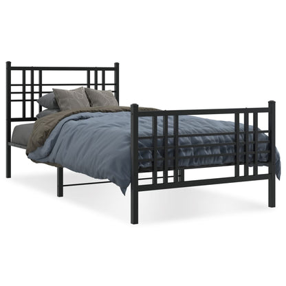 Metal Bed Frame without Mattress with Footboard Black 100x190cm