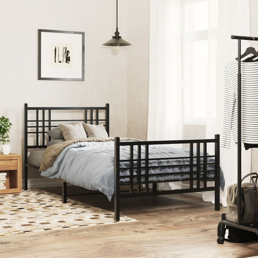 Metal Bed Frame without Mattress with Footboard Black 100x190cm